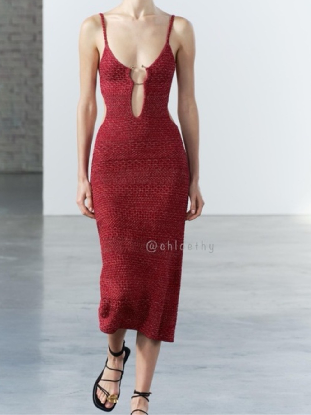 Zara Burgundy Knit Maxi Dress with Ring Accent